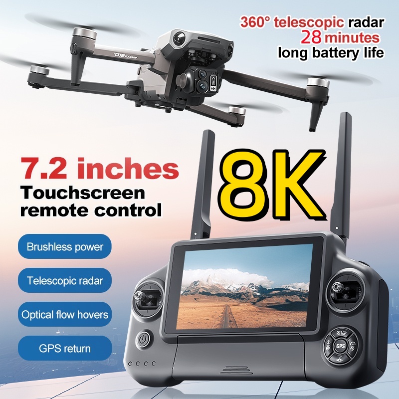 Drone Rc Explorer - 8K 3軸ジンバルブラシレス7.2インチタッチスクリーンFPVリモートコントロールクアッドコプター5KM障害物回避エアドロップGPSリターンRCドローン