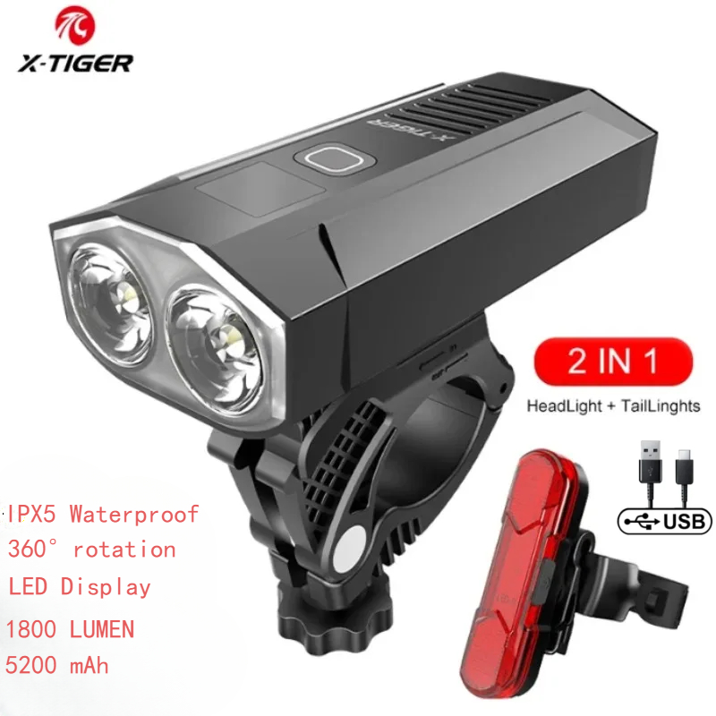 Drone Keh Rc K11 Turbo - X-tiger-超軽量アルミニウム自転車ヘッドライトセット,LEDランプ,防水,充電式,5200mah,マウンテンバイク用懐中電灯