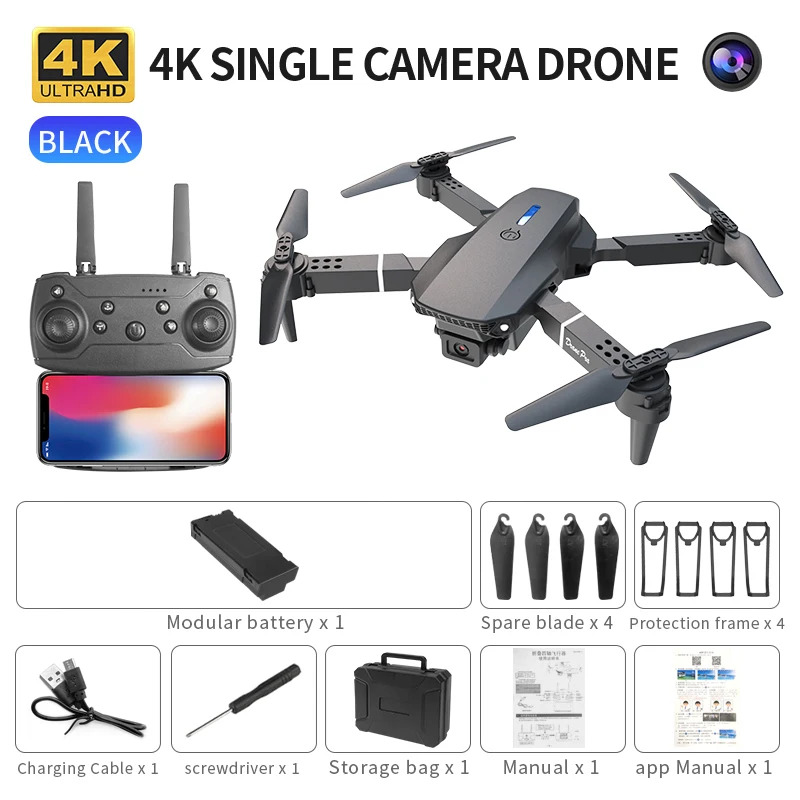 Drone Rc Team City - E88 Proインテリジェント折りたたみドローンは、シングル/デュアルカメラ切り替え、4K画質+広角撮影、WiFiダイレクトリアルタイムをサポートしています。