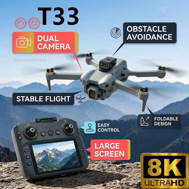 Drone Rc Foldable - 2026年新型T33 RCドローン 8Kカメラ 4点5インチスクリーン折りたたみ式四軸航空機 3点7Vヘッドレスモード GPS