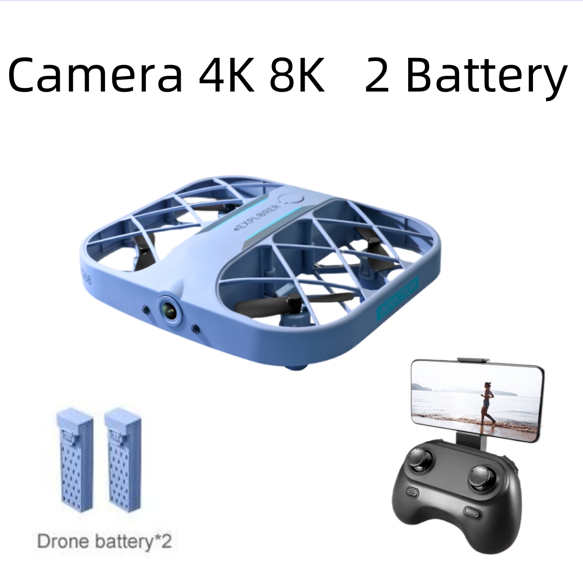 Drone Rc Explorer - JJRC H107 FPV RCドローン（バッテリー2個付き）、8K/4Kカメラ搭載クアッドコプター、リモコン付きドローン、男の子向けクリスマスプレゼント