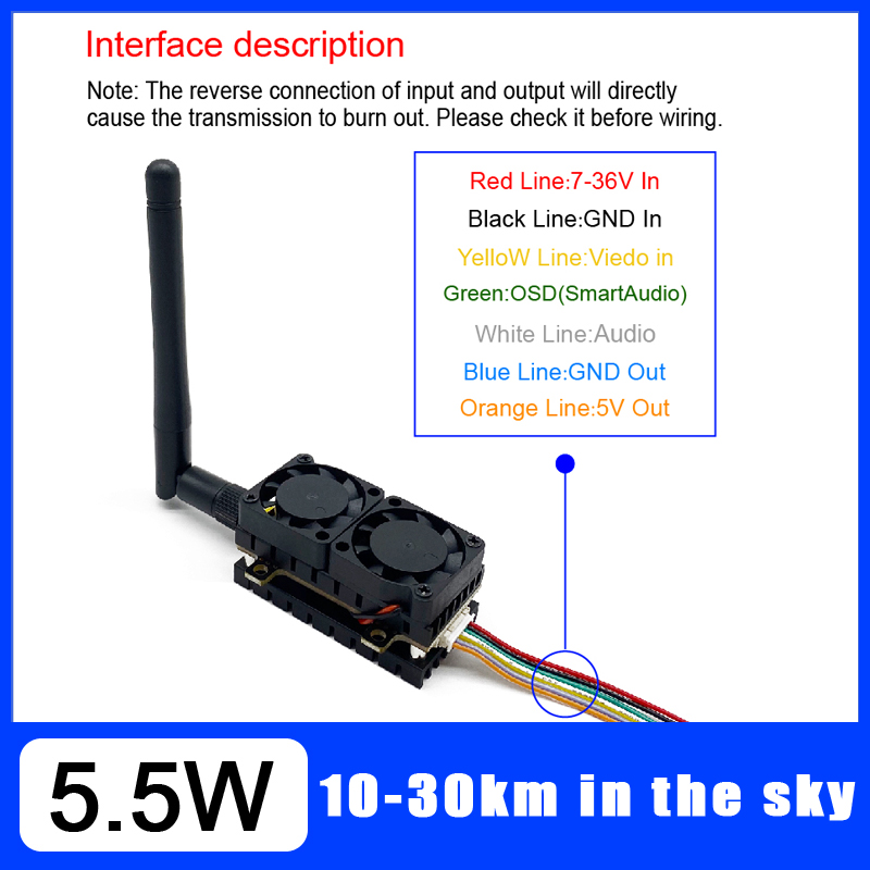 長距離 5.8GHz 5.5 ワットビデオトランスミッター  - Vtx Video Transmitter のレビューと価格